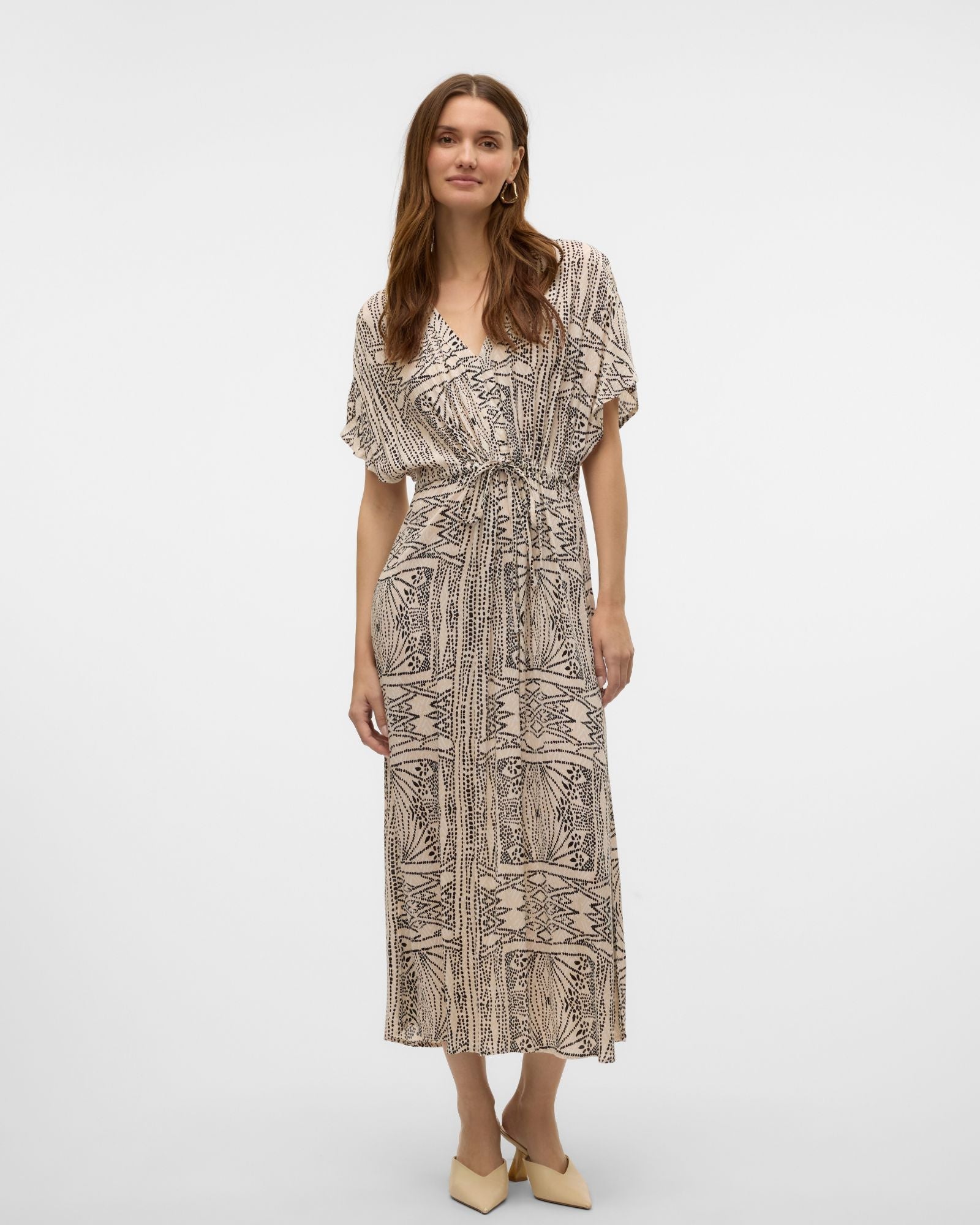 VMMENNY SLEEVED PRINTED MIDI DRESS